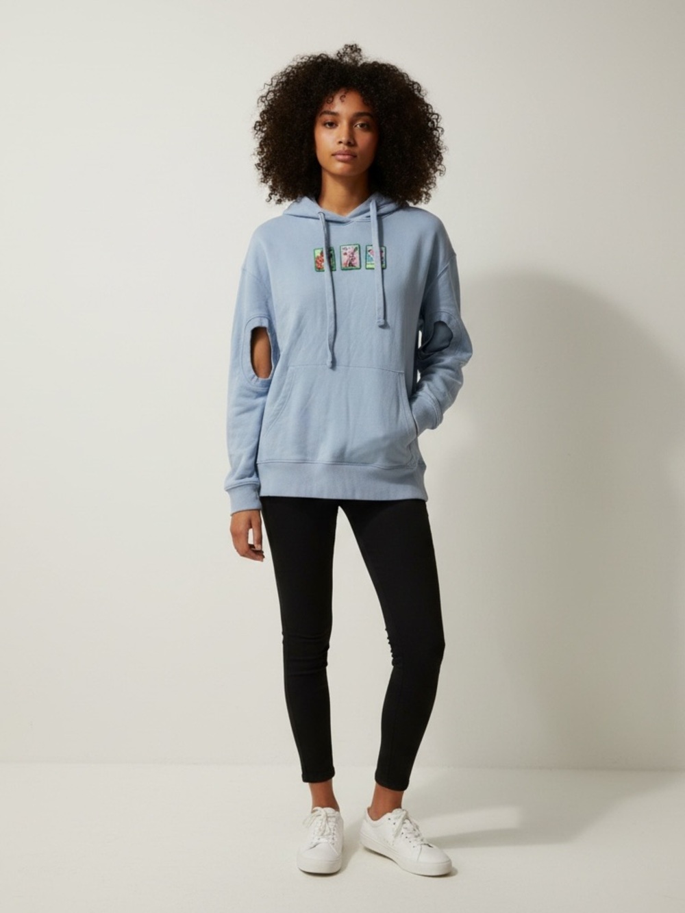 • Mukzin • Women’s Cut Out Sweatshirt Hoodie Blue Sea Food Patched